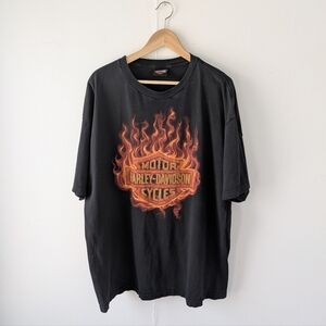 Harley-Davidson Motorcycle Graphic Flames Black T-Shirt Size 2XL